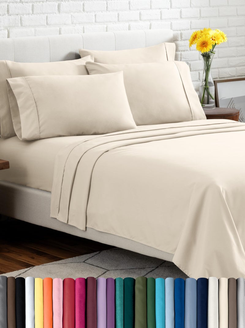 Bare Home Hotel Luxury King Sheet Set, Extra Soft - 6 Piece Set - Deep Pockets - Easy Fit - Cooling & Breathable - Wrinkle, Fade, Stain Resistant - Includes 4 Pillowcases (King, Sand) - Image 1